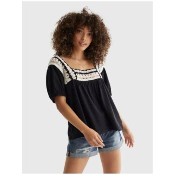 Lucky Brand Women's Crochet Square Neck Cotton Knit Top - Picture 3 of 7